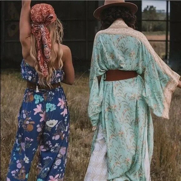 Spell & The Gypsy Free People Wild Bloom Blue Floral Print Jumpsuit S Rare - Picture 5 of 5